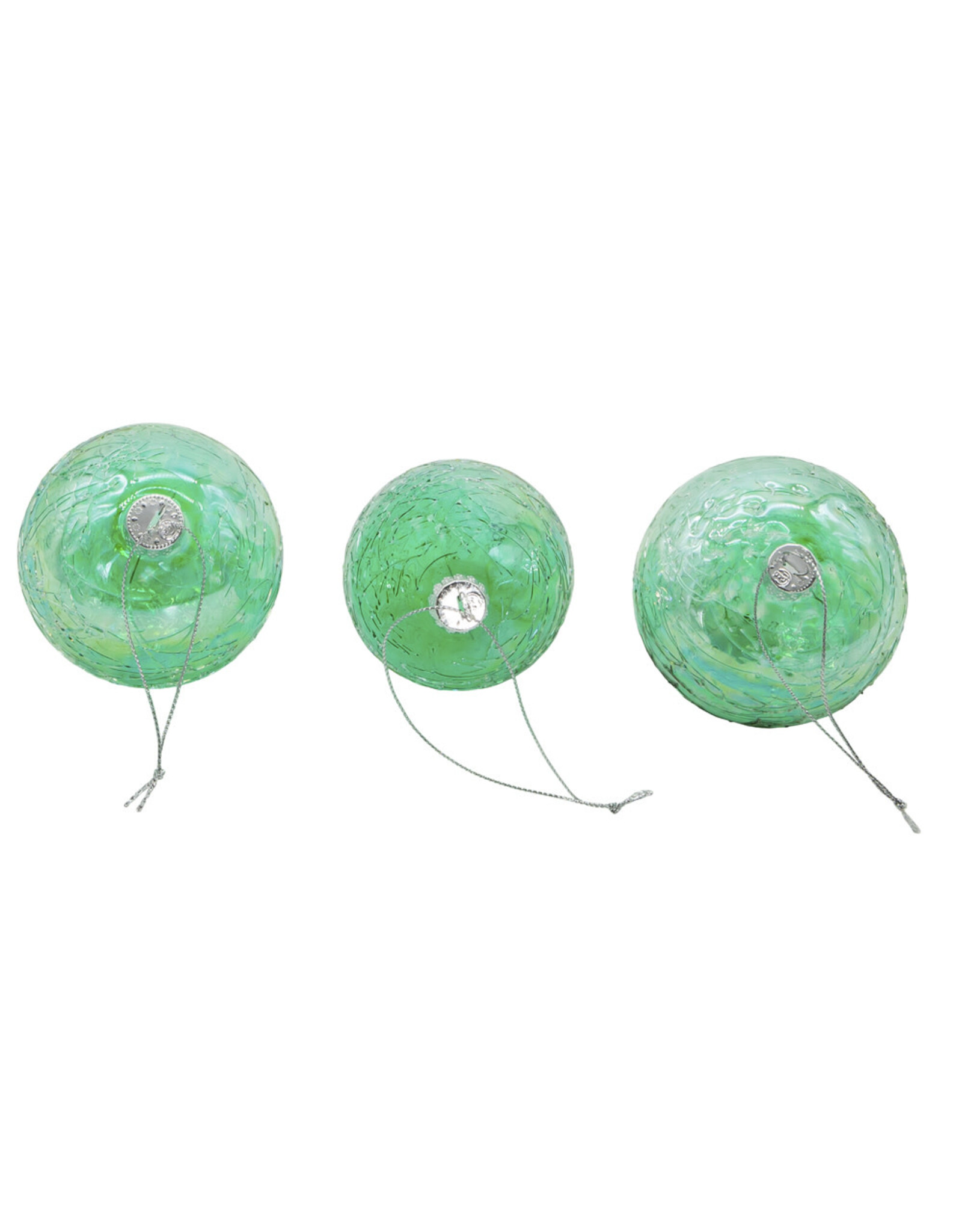 Kurt Adler Glass Iridescent Green Ornaments 80mm 3pc Set