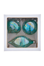 Kurt Adler Glass Iridescent Green Ornaments 80mm 3pc Set