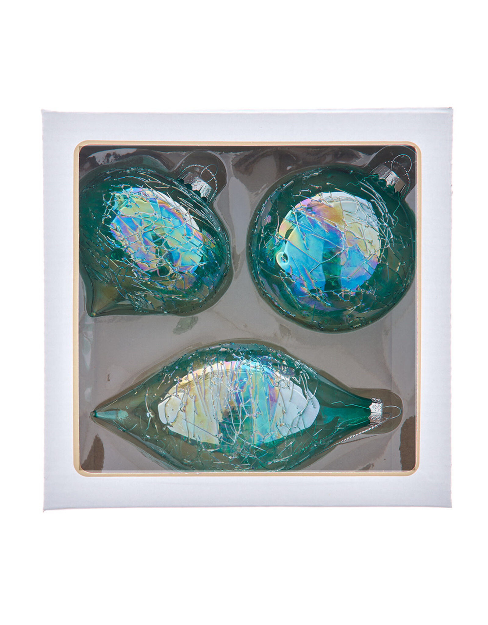 Kurt Adler Glass Iridescent Green Ornaments 80mm 3pc Set