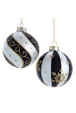 Kurt Adler Glass Silver Black Gold Ball Ornaments 80mm 6pc Set