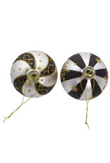 Kurt Adler Glass Silver Black Gold Ball Ornaments 80mm 6pc Set
