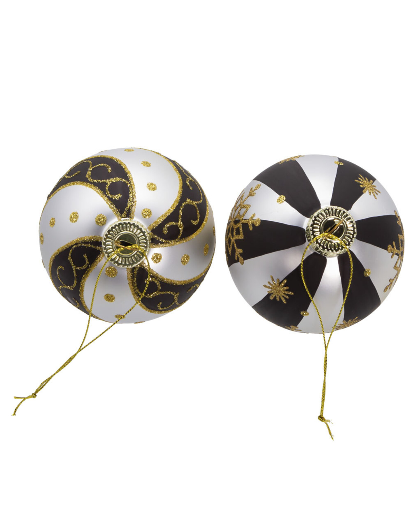 Kurt Adler Glass Silver Black Gold Ball Ornaments 80mm 6pc Set