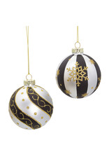 Kurt Adler Glass Silver Black Gold Ball Ornaments 80mm 6pc Set