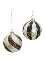 Kurt Adler Glass Silver Black Gold Ball Ornaments 80mm 6pc Set
