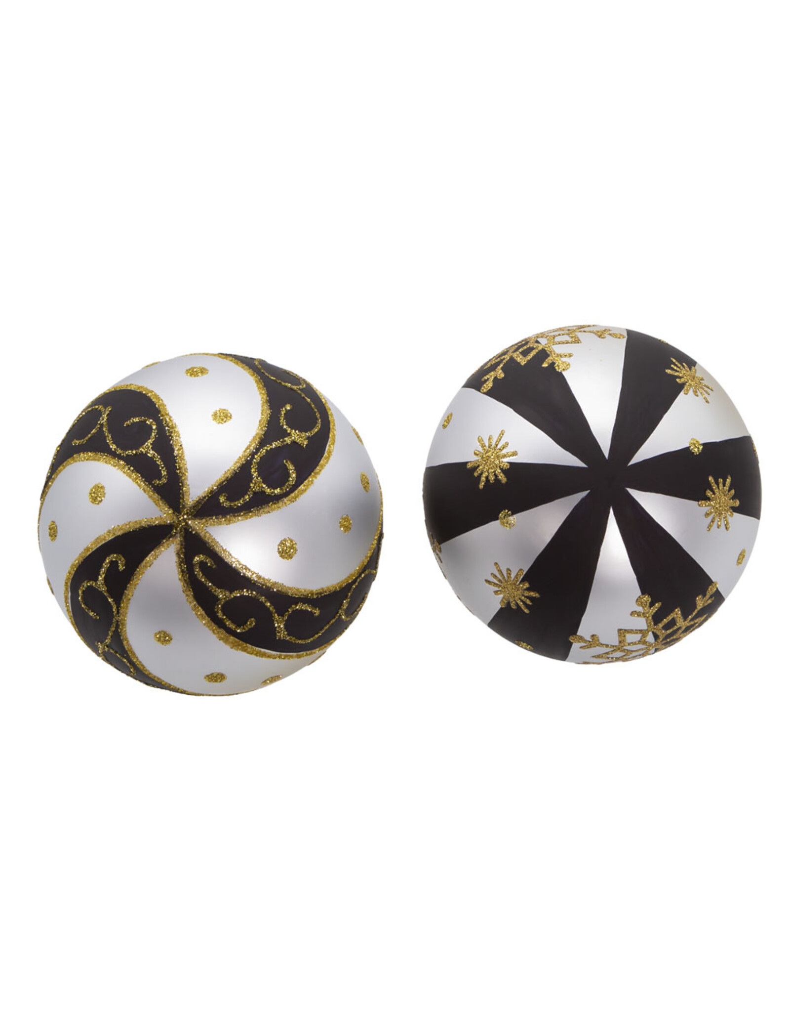 Kurt Adler Glass Silver Black Gold Ball Ornaments 80mm 6pc Set