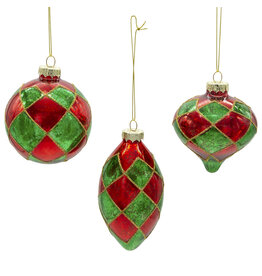 Kurt Adler Glass Green And Red Ornaments 80mm 3pc Set