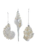 Kurt Adler Glass White Shell Ornaments Set Of 3 Assorted