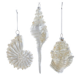 Kurt Adler Glass White Shell Ornaments Set Of 3 Assorted