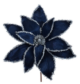 Kurt Adler Poinsettias & Picks Blue Velvet Flower Pick