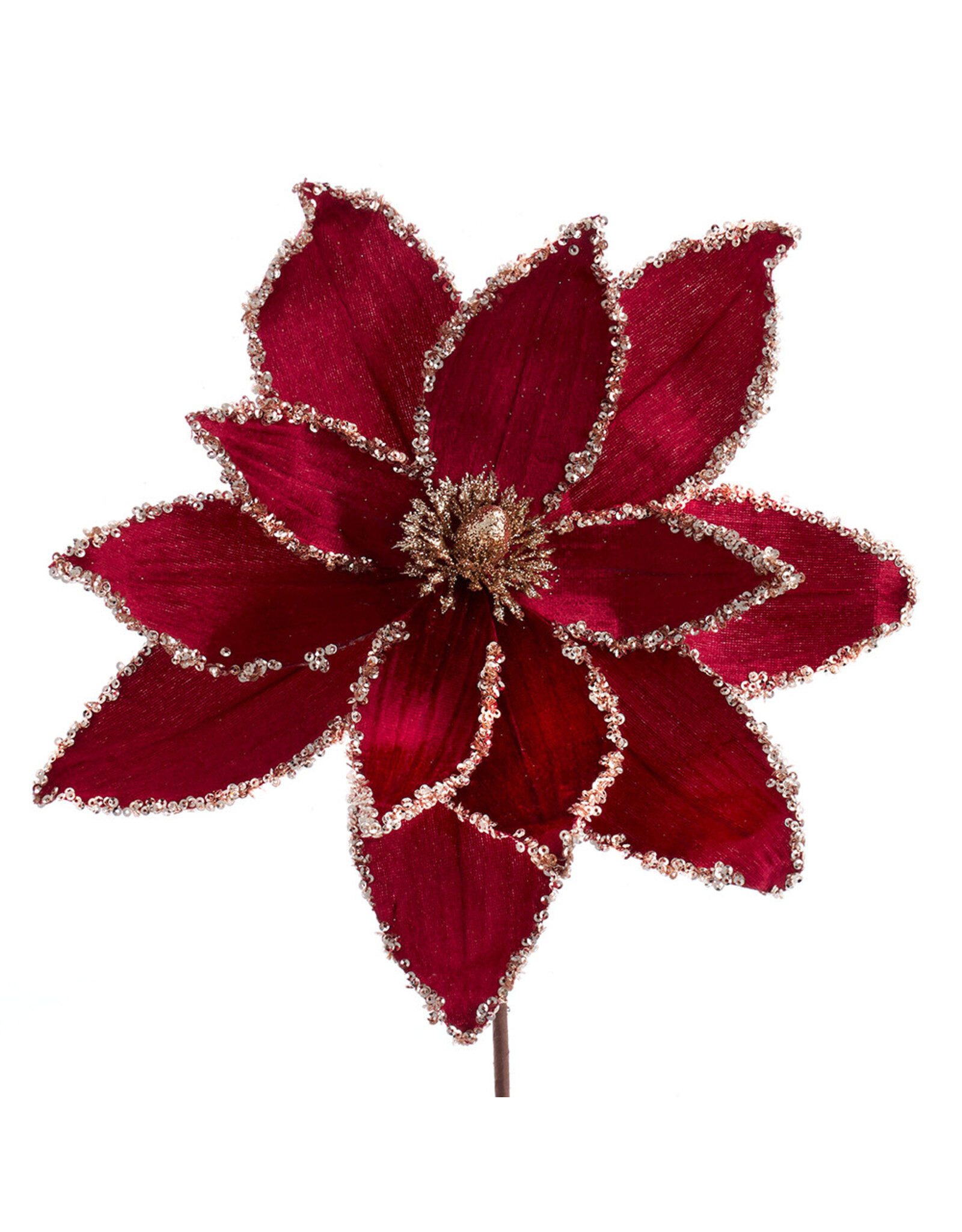Kurt Adler Poinsettias & Picks Burgundy Red Velvet Flower Pick