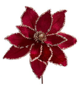 Kurt Adler Poinsettias & Picks Burgundy Red Velvet Flower Pick