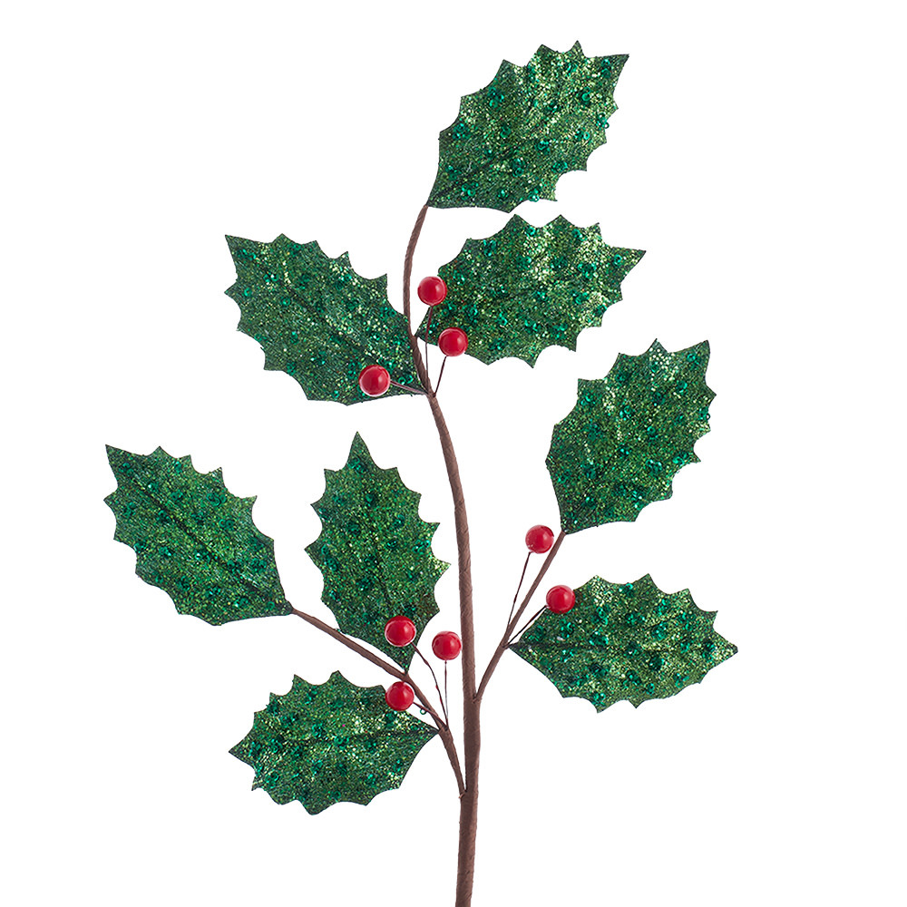 Kurt Adler Green Holly Leaf with Red Berry Pick