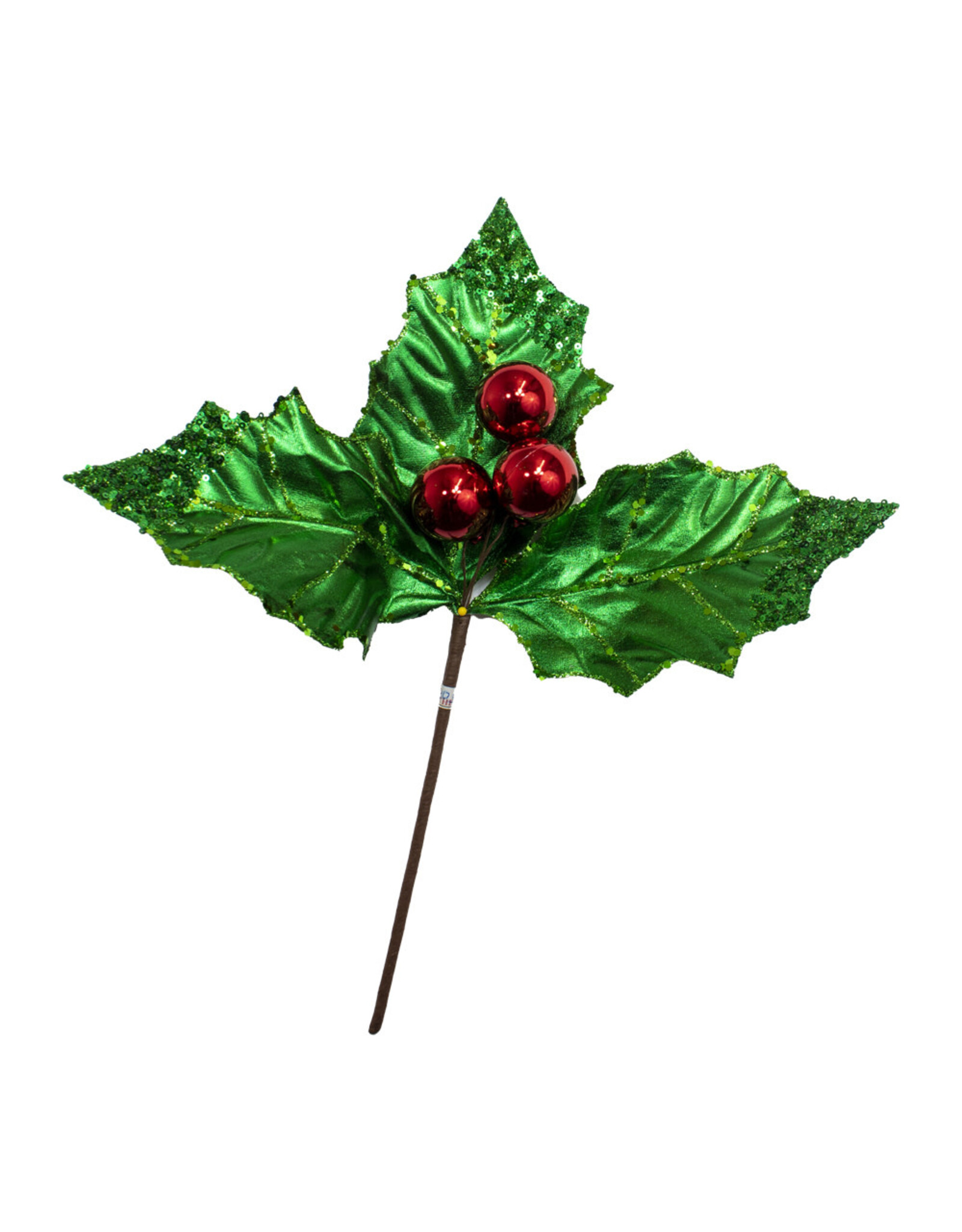 Kurt Adler Large Green Holly Leaf With Red Berry Pick
