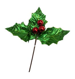 Kurt Adler Large Green Holly Leaf With Red Berry Pick