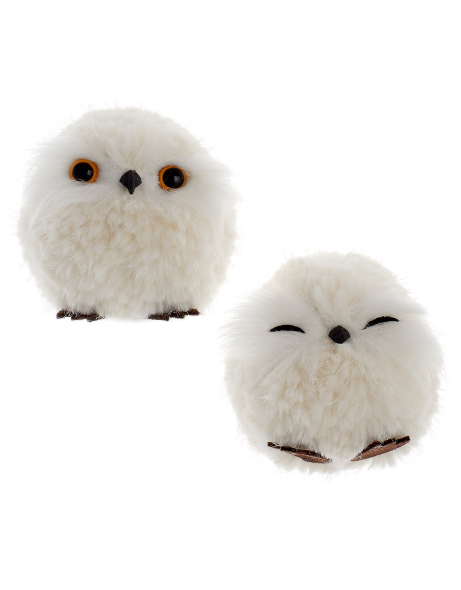 Kurt Adler White Fluffy Owl Ornaments Set of 2 Assorted