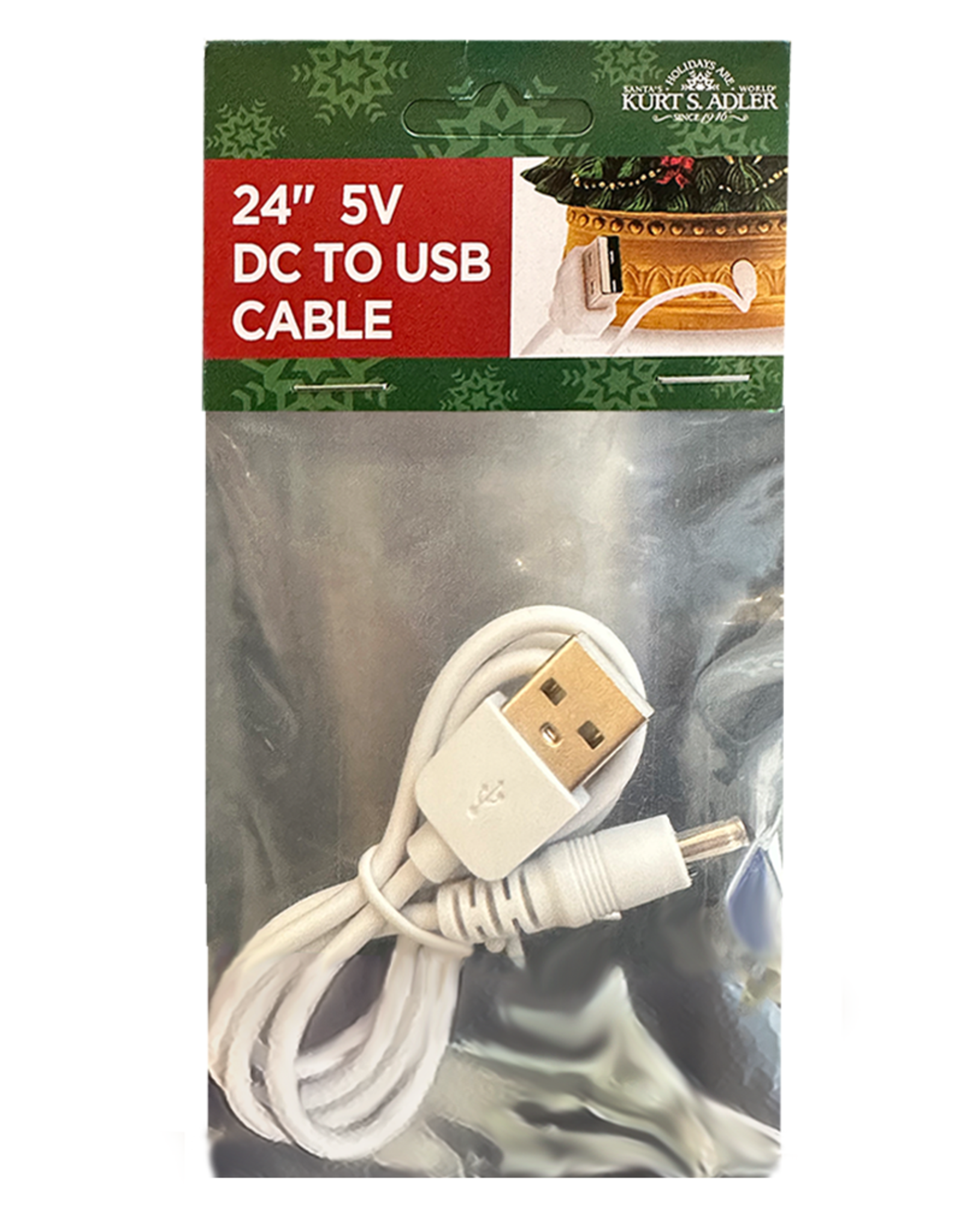 Kurt Adler USB Power Connect 24 Inch USB Male To DC Jack Cable