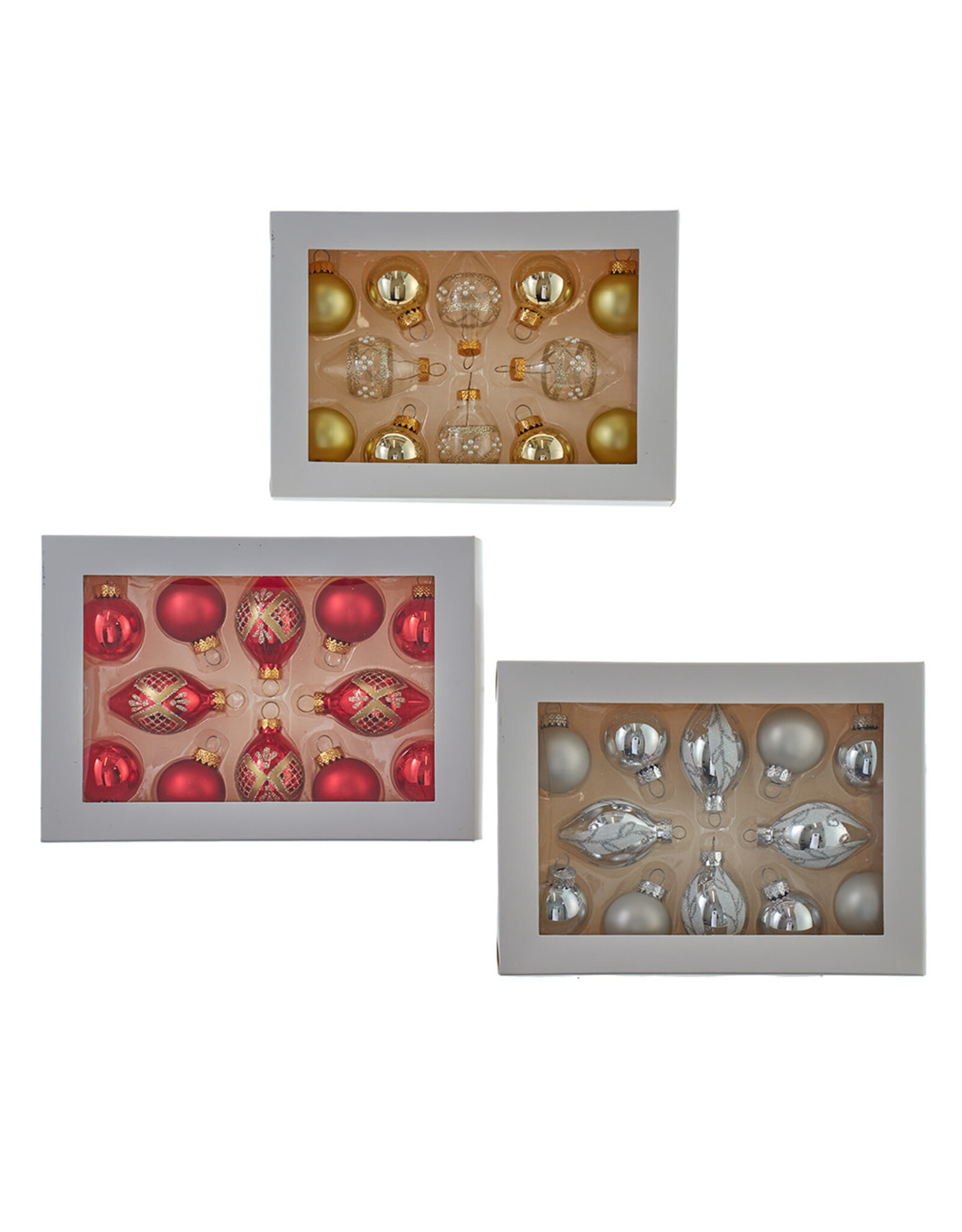 Kurt Adler Glass Gold Silver Red 35MM Ball N Finial Ornaments 36pcs