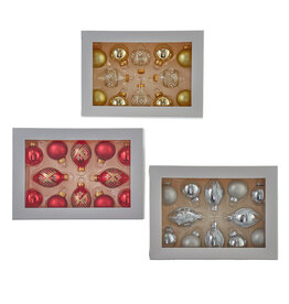 Kurt Adler Glass Gold Silver Red 35MM Ball N Finial Ornaments 36pcs