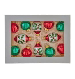 Kurt Adler Glass Green & Red Ball and Finial Ornaments Set of 12