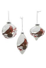 Kurt Adler Glass Cardinal Ornaments 80MM Set of 3 Assorted Shapes