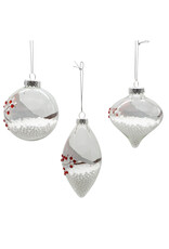 Kurt Adler Glass Cardinal Ornaments 80MM Set of 3 Assorted Shapes
