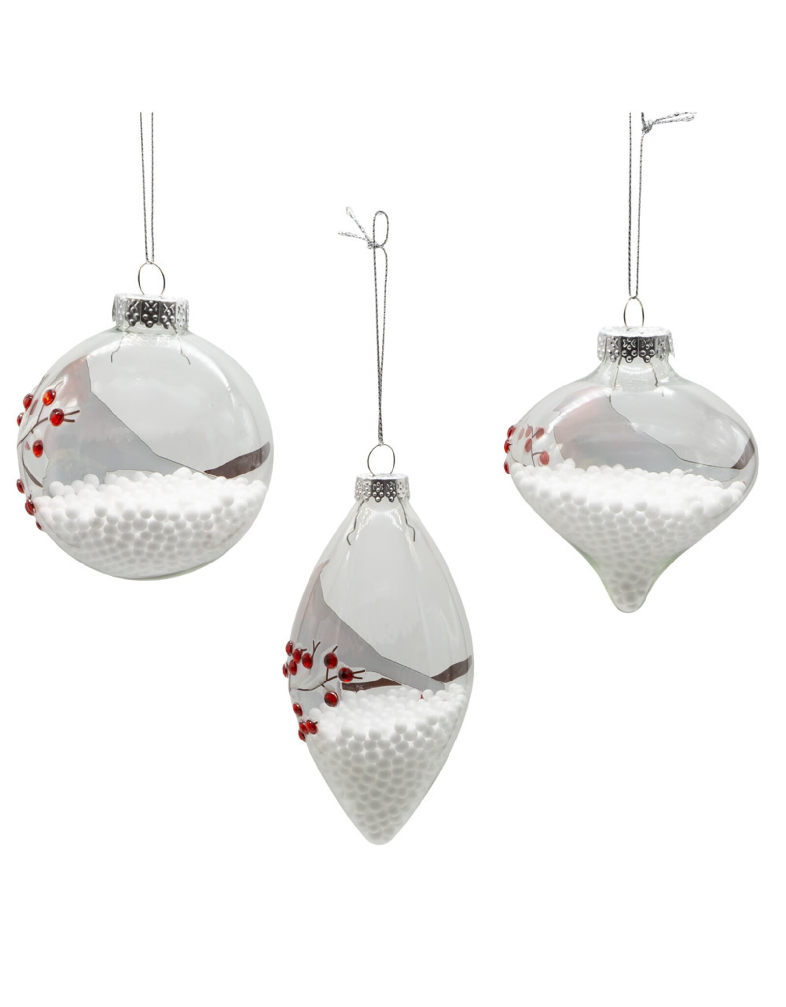 Kurt Adler Glass Cardinal Ornaments 80MM Set of 3 Assorted Shapes