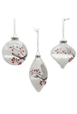 Kurt Adler Glass Cardinal Ornaments 80MM Set of 3 Assorted Shapes