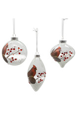 Kurt Adler Glass Cardinal Ornaments 80MM Set of 3 Assorted Shapes