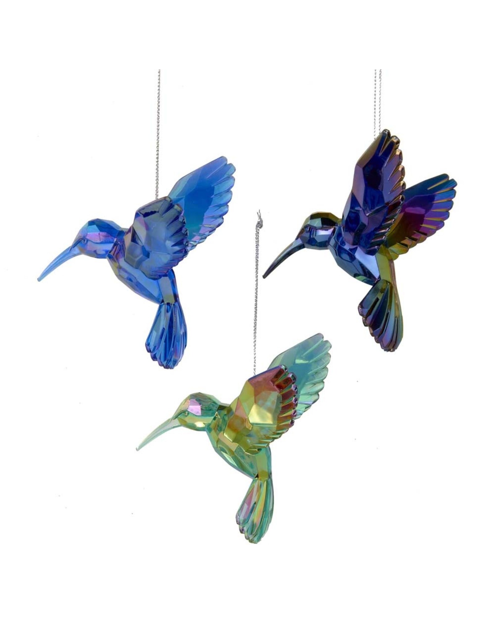 Kurt Adler Iridescent Hummingbird Acrylic Ornaments 3 Assorted