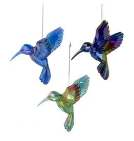 Kurt Adler Iridescent Hummingbird Acrylic Ornaments 3 Assorted