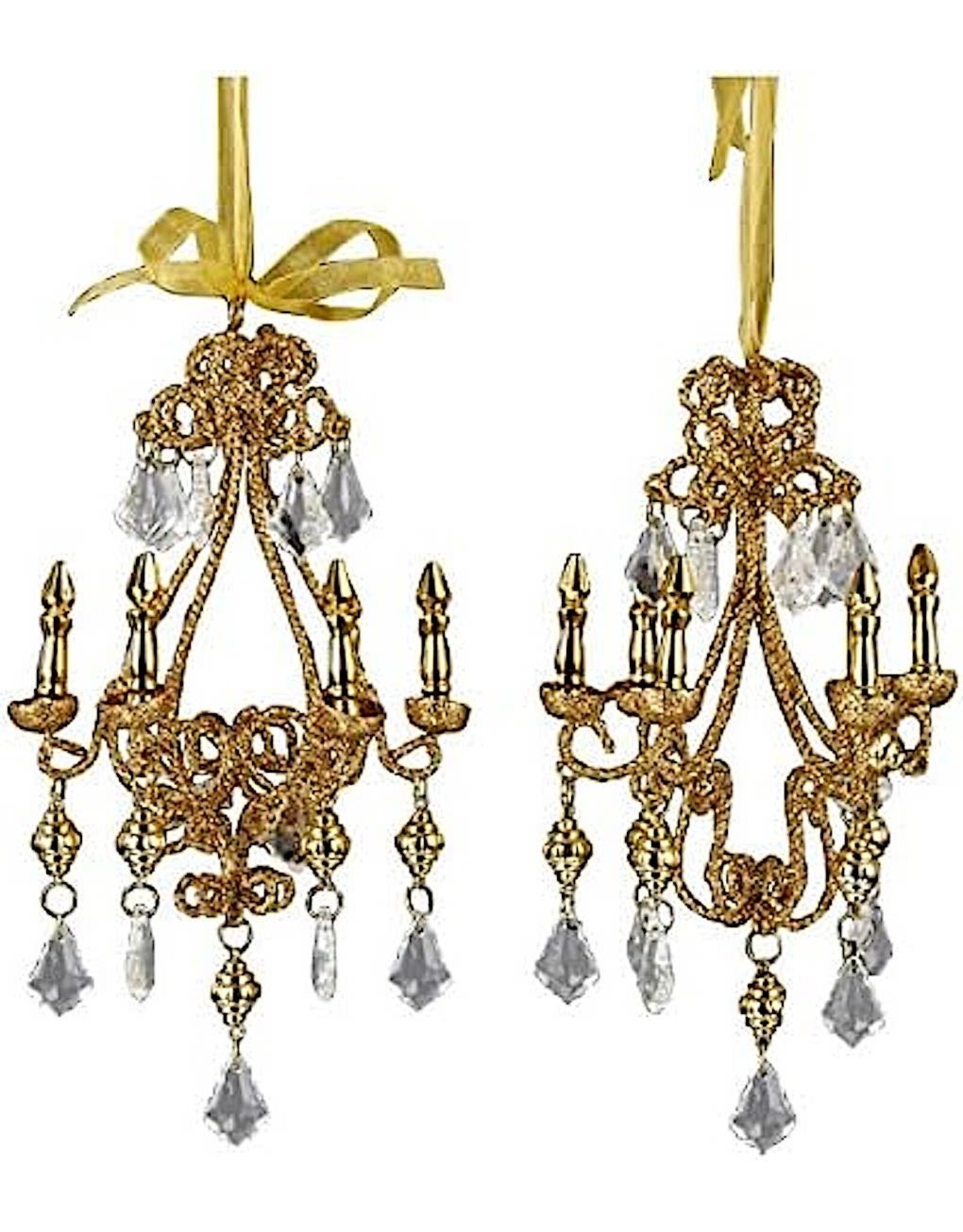 Kurt Adler Gold Crystal Chandelier Ornaments 8 Inch 2 Assorted