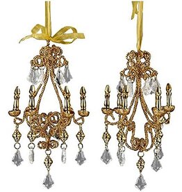 Kurt Adler Gold Crystal Chandelier Ornaments 8 Inch 2 Assorted