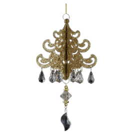 Kurt Adler Mini Chandelier Gold Glittered w Beads Ornament -A