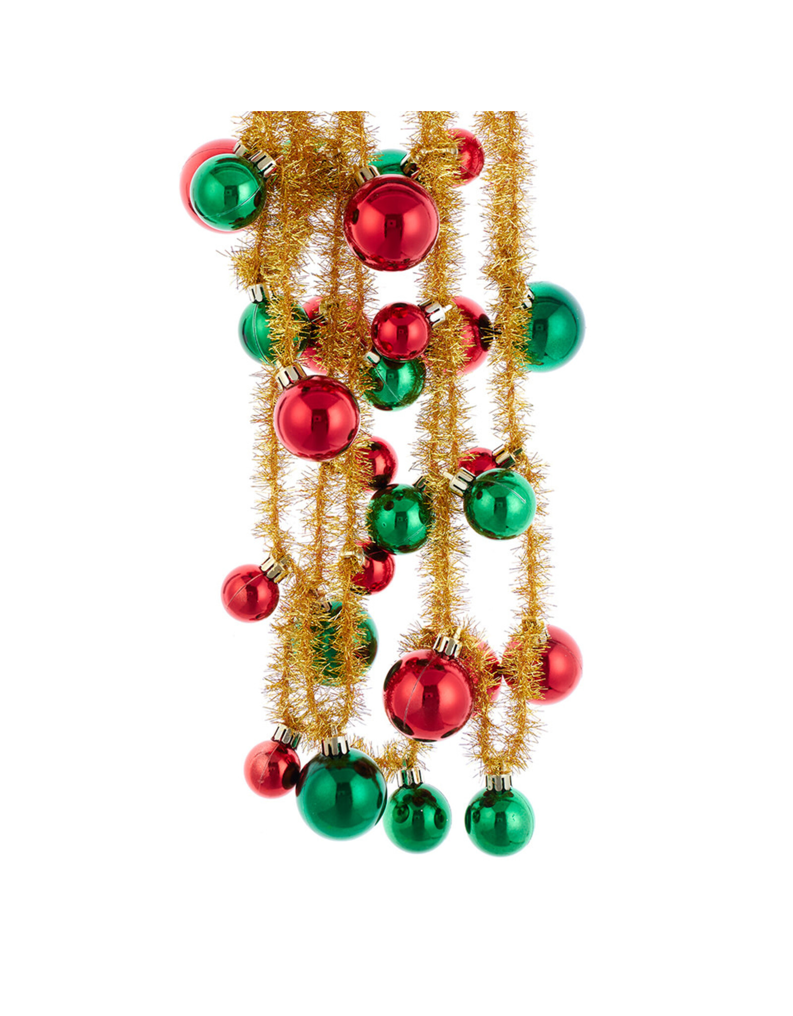 Kurt Adler Gold Tinsel With Red And Green Ball Ornament Garland 6FT