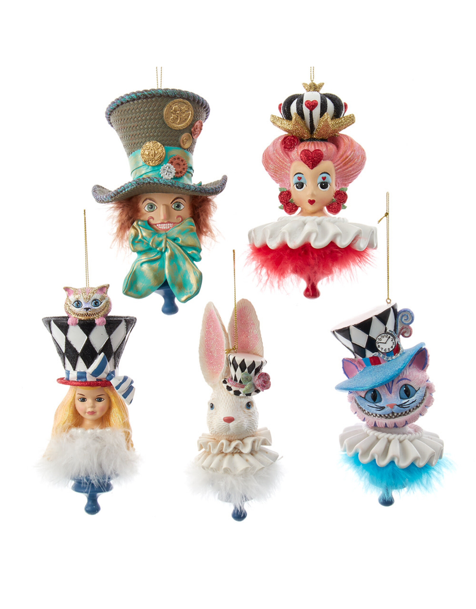 Kurt Adler Holly Hats Alice In Wonderland Hat Ornaments 5 Asstd 6”