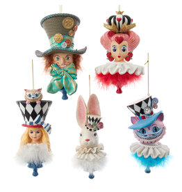 Kurt Adler Holly Hats Alice In Wonderland Hat Ornaments 5 Asstd 6”