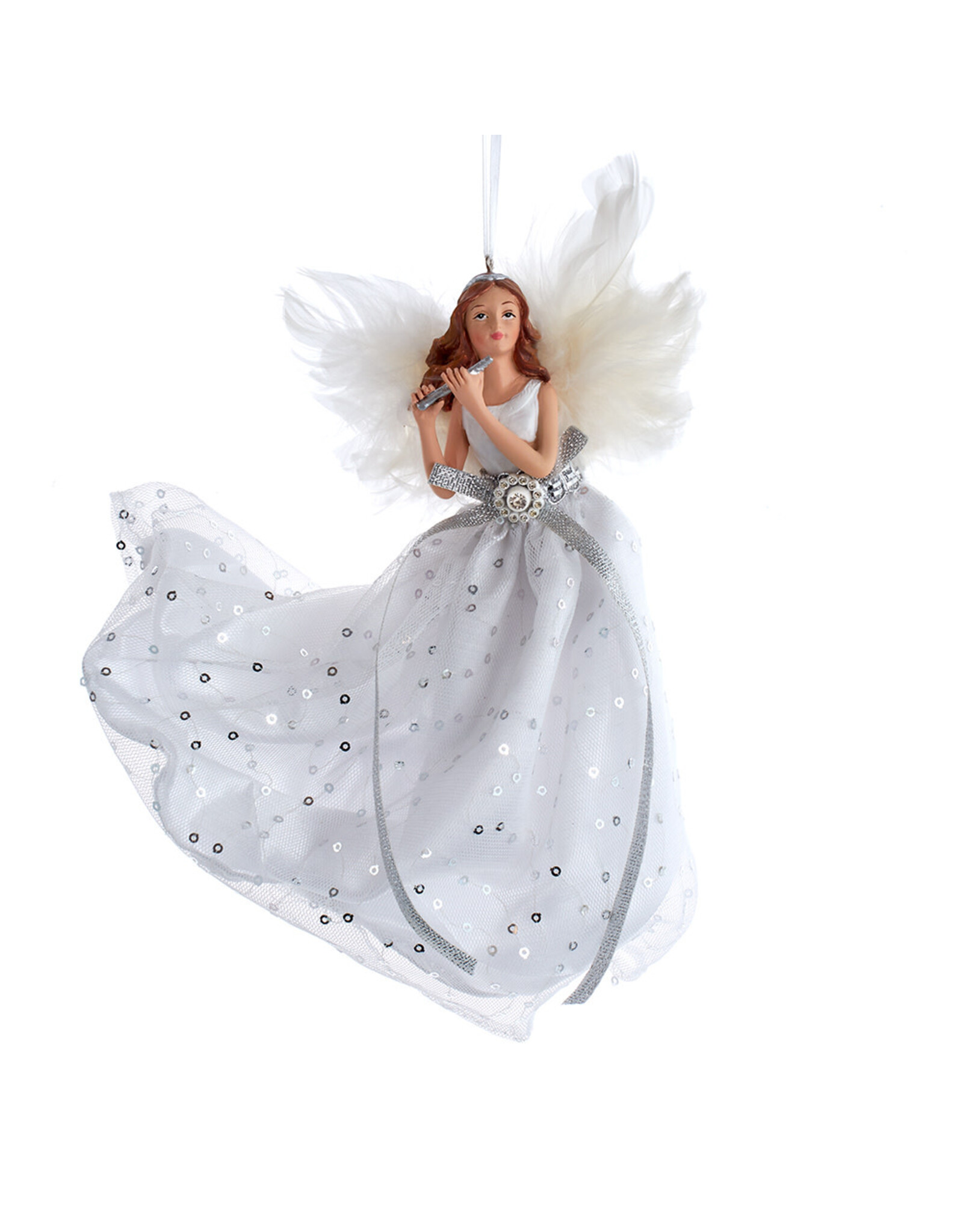 Kurt Adler Silver And White Flying Angel Ornament 7 Inch