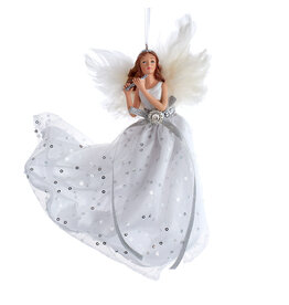 Kurt Adler Silver And White Flying Angel Ornament 7 Inch