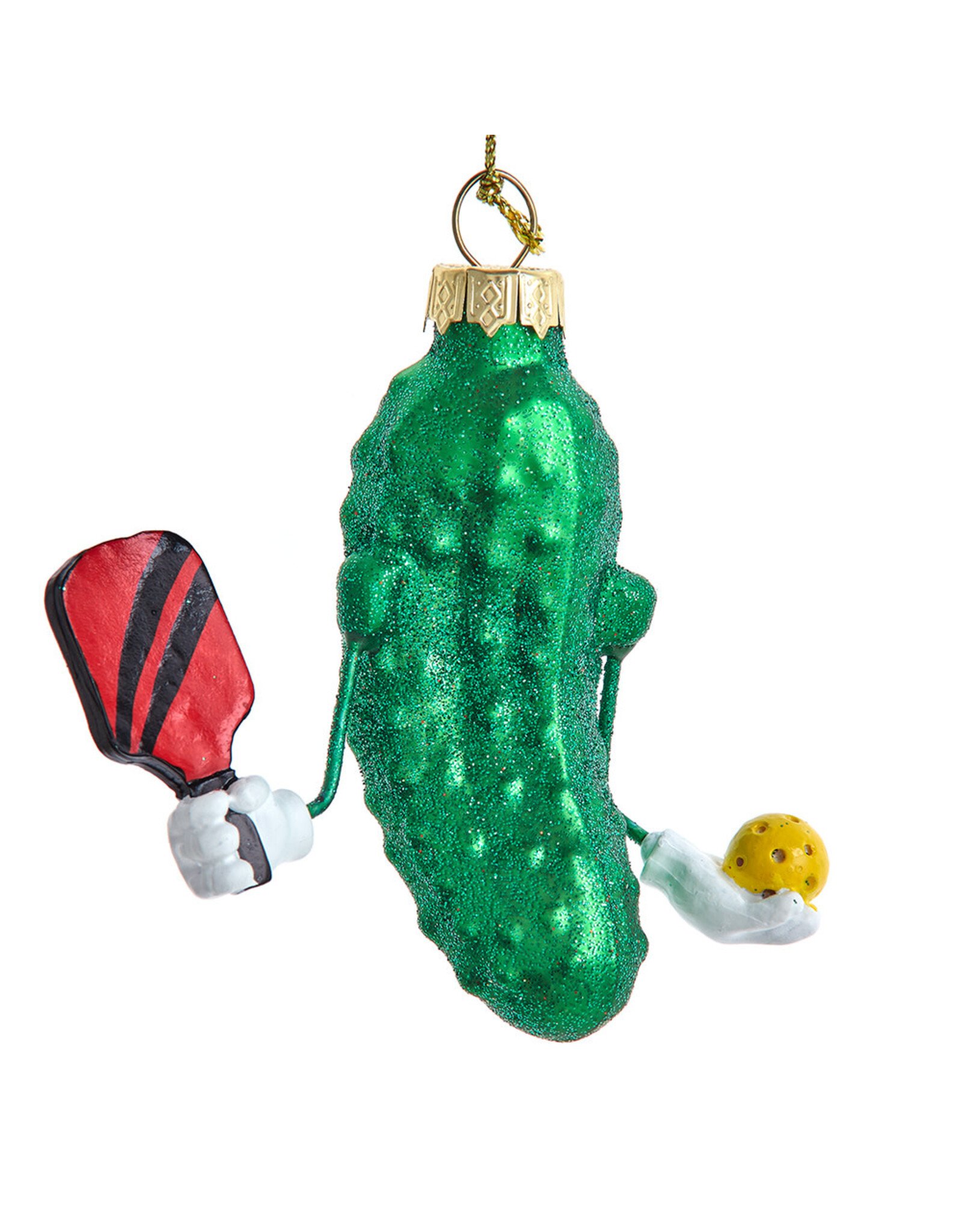 Kurt Adler Glass Pickleball Pickle Ornament 3 Inch