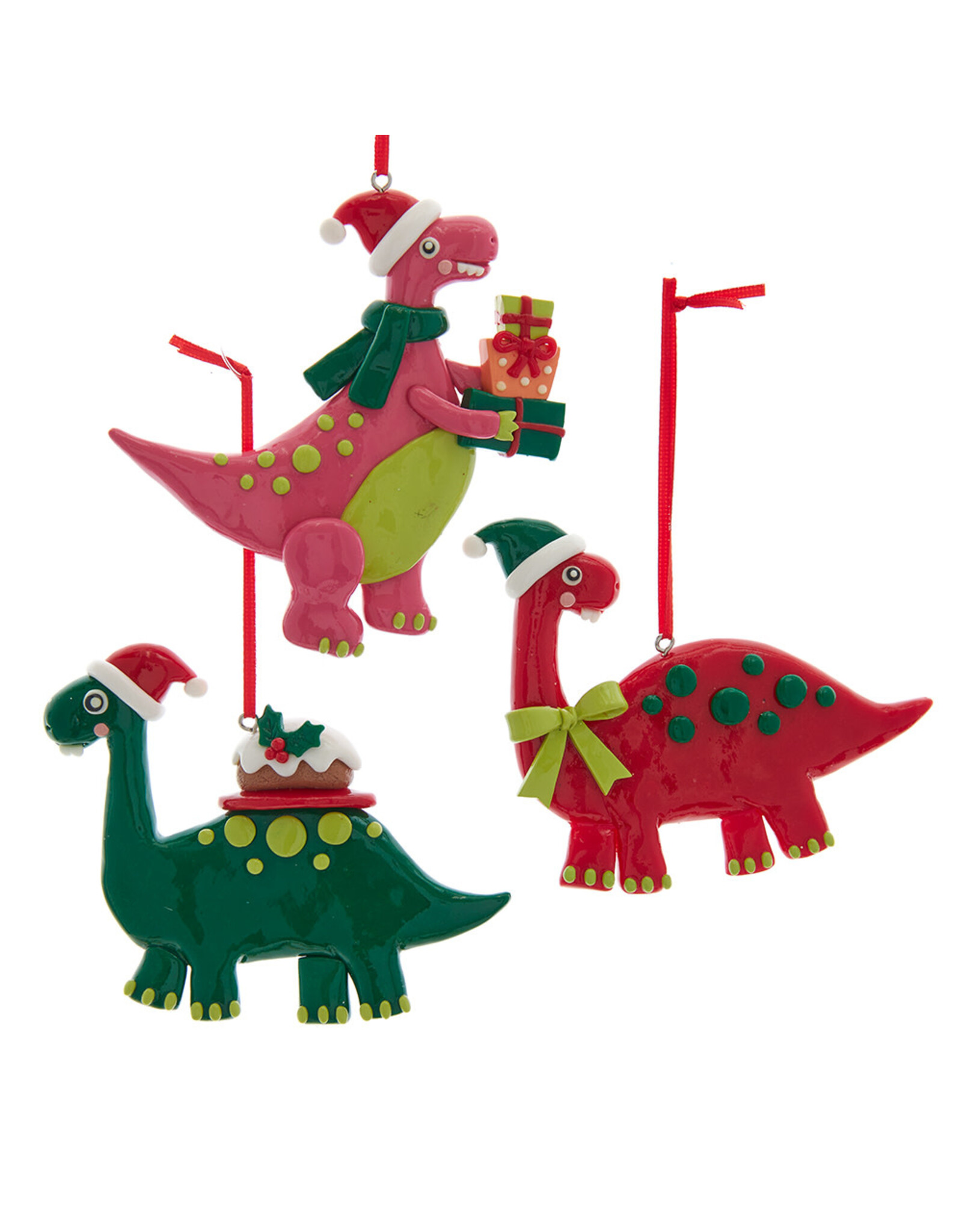 Kurt Adler Claydough Dinosaur Ornaments Set of 3 Assorted Dinosaurs