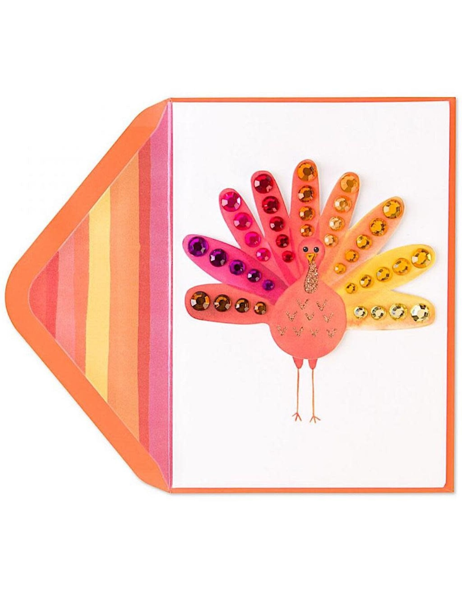 Papyrus Fancy Watercolor Turkey With Gem Thanksgiving Card. Digs N Gifts