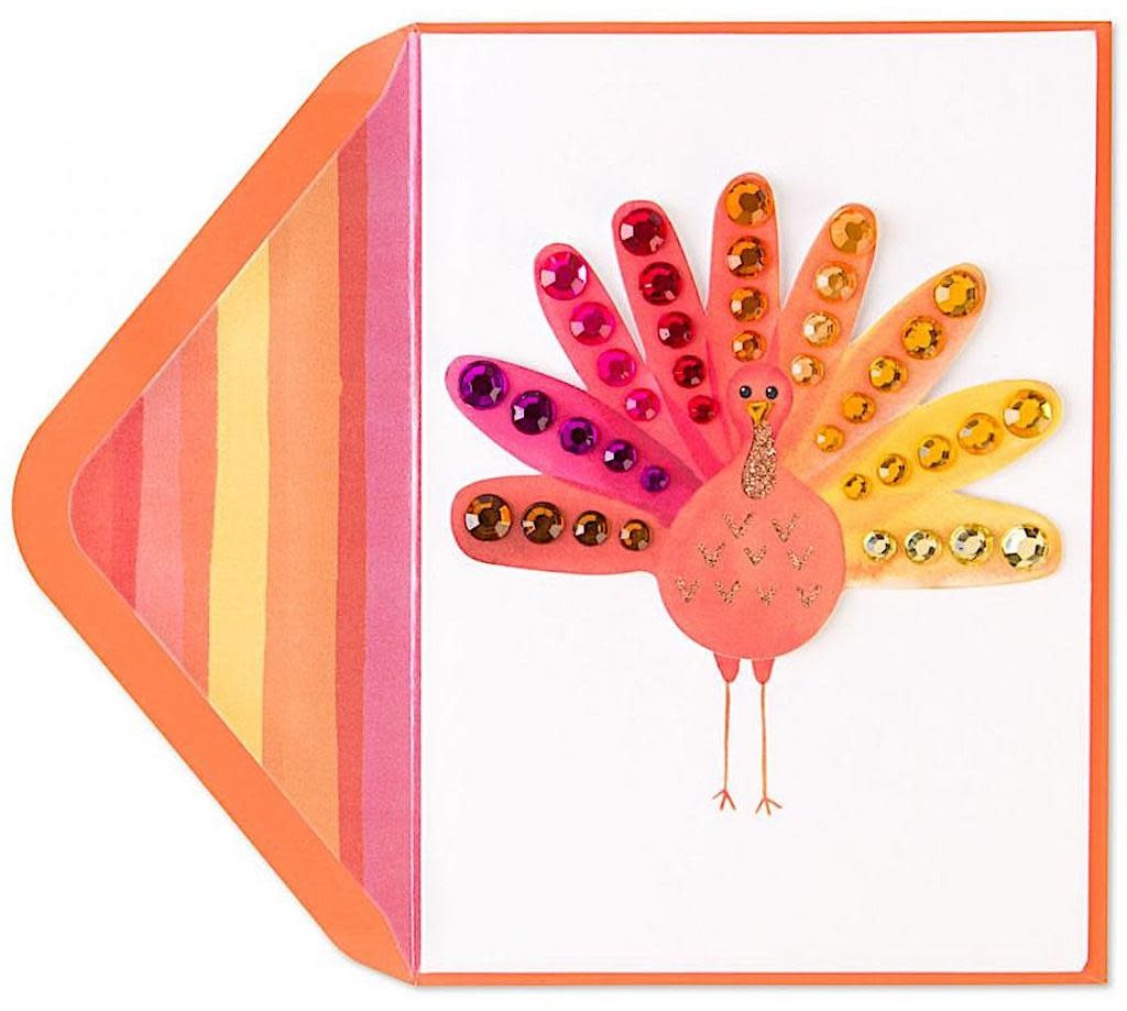 Papyrus Fancy Watercolor Turkey With Gem Thanksgiving Card. Digs N Gifts