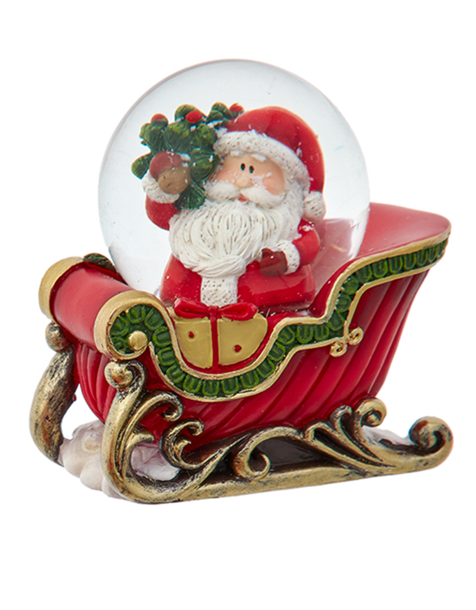 Kurt Adler Christmas Santa On Sleigh Snow Globe 45mm Holding Tree