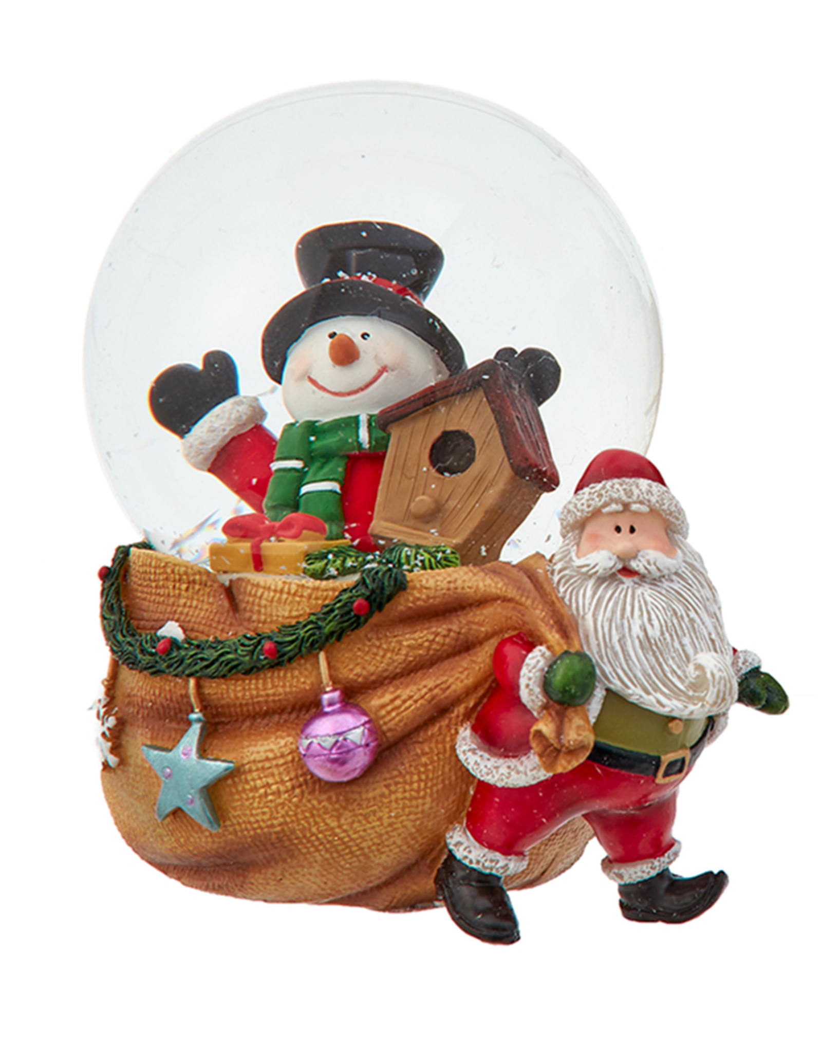Kurt Adler Christmas Snow Globe 65mm Santa Sack W Snowman Water Globe