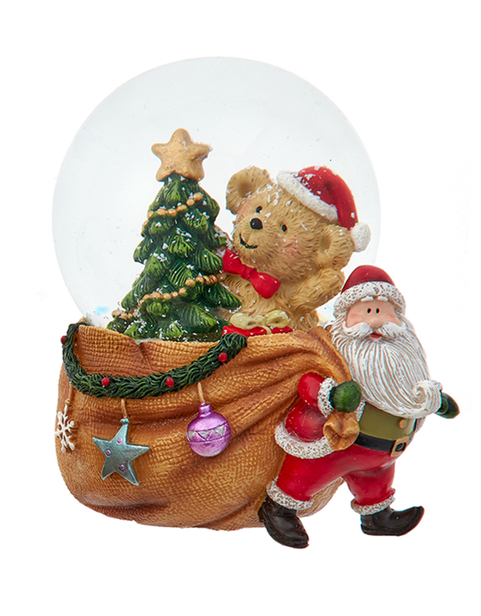 Kurt Adler Christmas Snow Globe 65mm Santa Sack W Teddy Bear