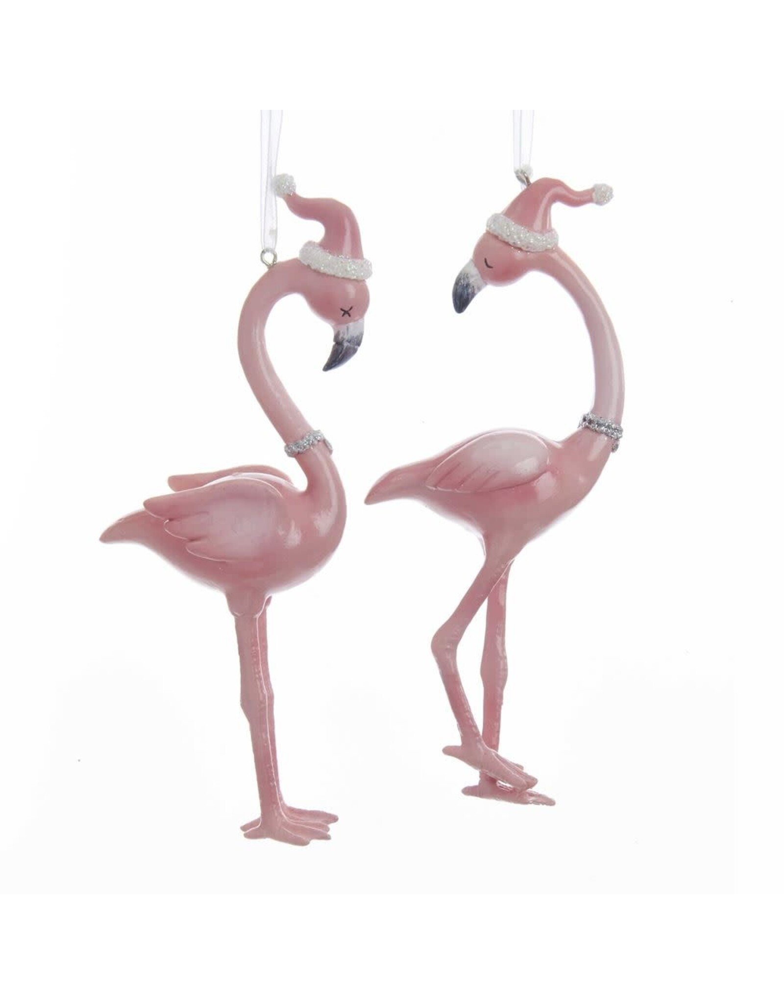Kurt Adler Pink Flamingo Ornaments In Santa Hat Set of 2 Assorted