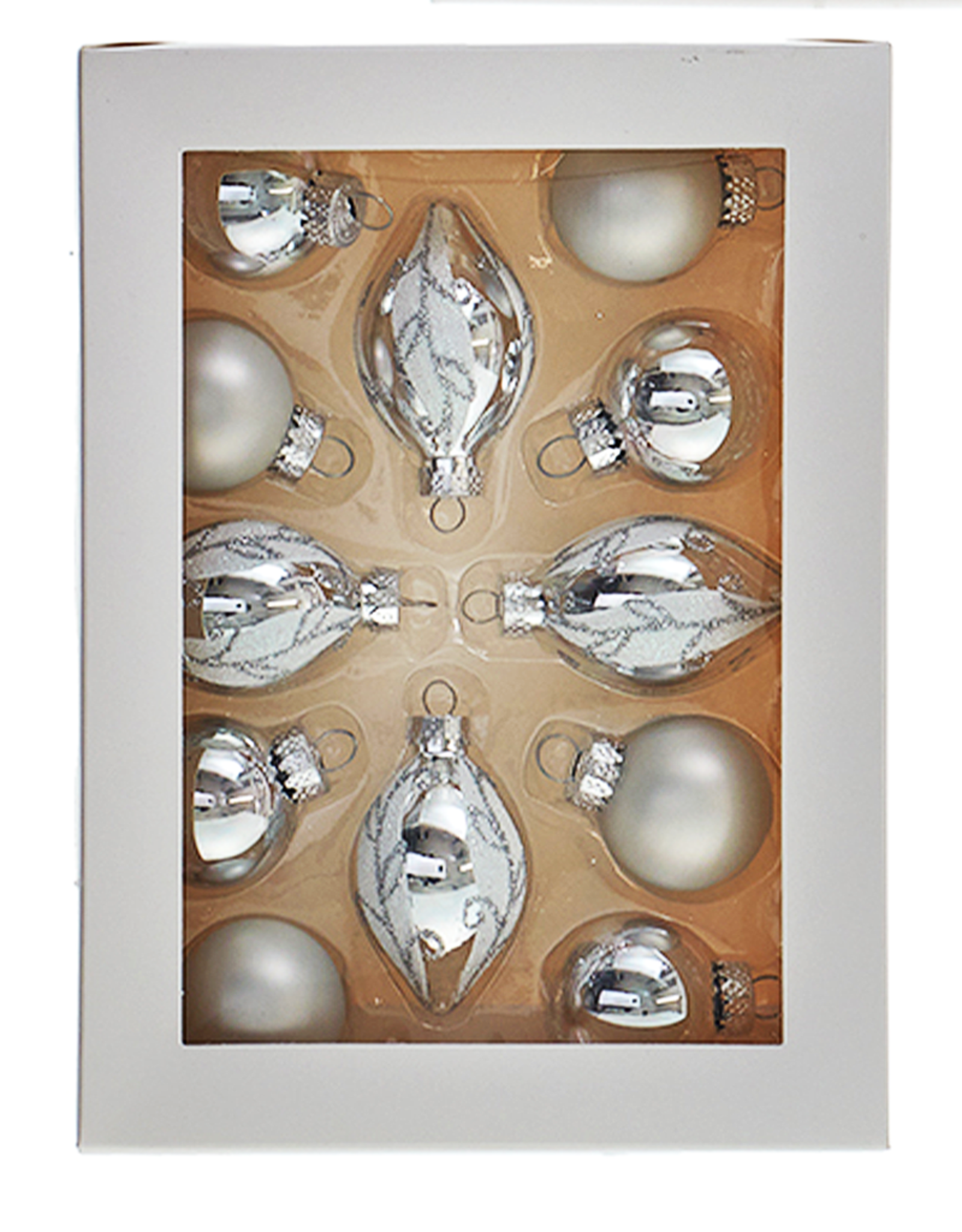 Kurt Adler Silver Glass 35MM Ball And Finial Ornaments 12pcs