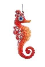 Kurt Adler Orange Glass Seahorse Ornament W Beads n Gems Sea Horse