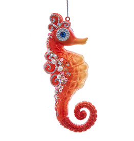 Kurt Adler Orange Glass Seahorse Ornament W Beads n Gems Sea Horse