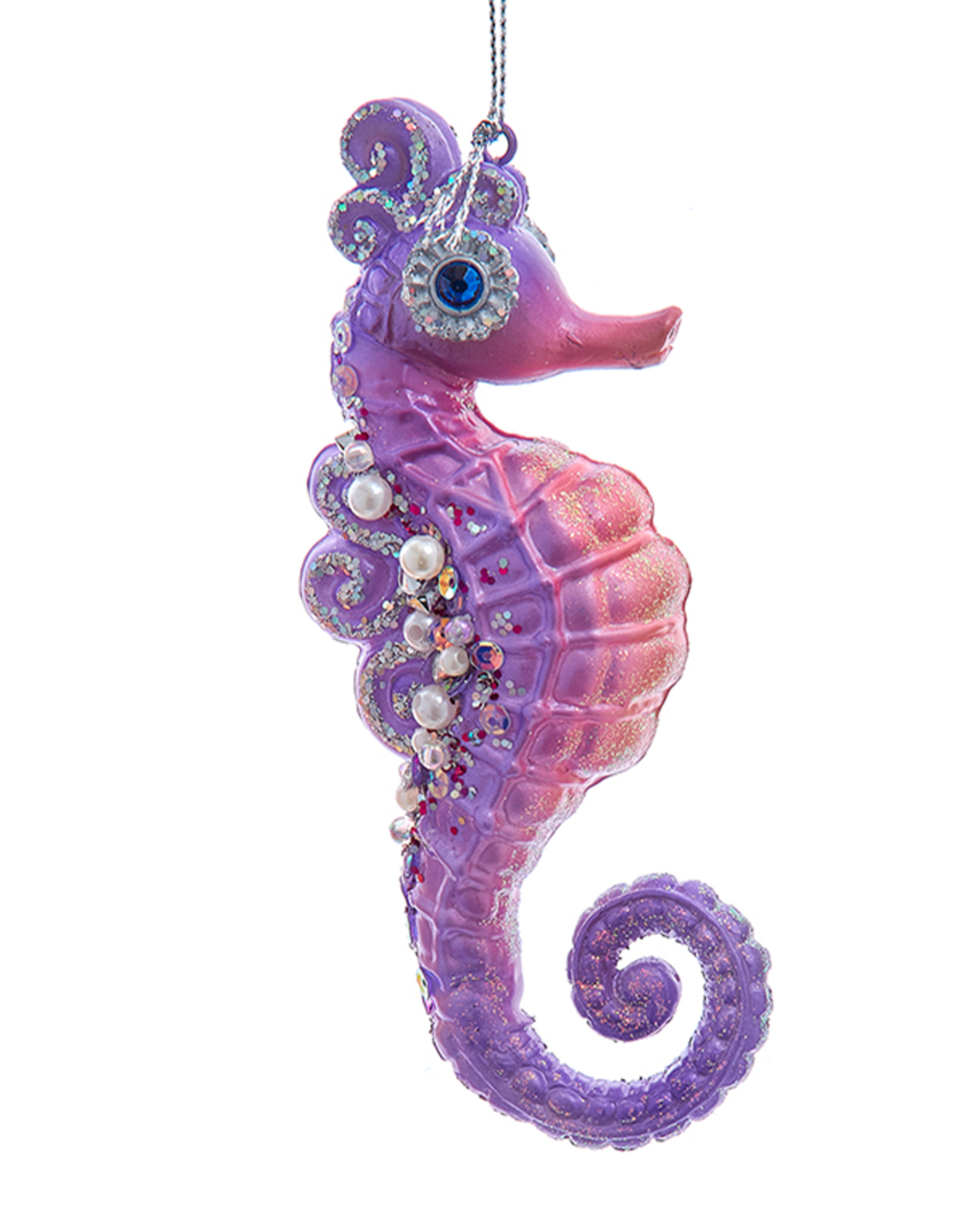 Kurt Adler Purple Glass Seahorse Ornament W Beads n Gems Sea Horse